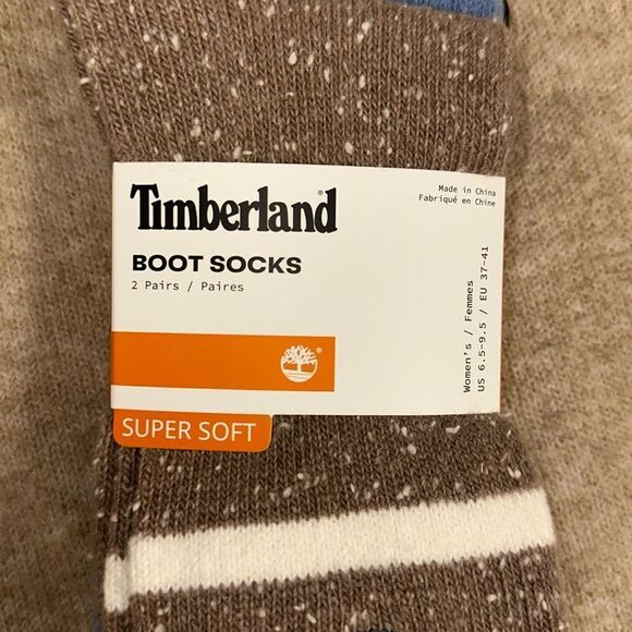 Timberland Ivory Speck BrownβBlue W6.5-9.5 Super Soft Knit Boot Socks Pack of 2 - Picture 6 of 9